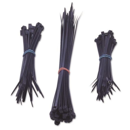 Cable Ties - Standard - Black - 3 Assorted Sizes - Pack Of 75