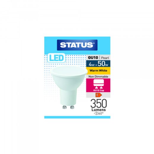 LED GU10 Status lamp.  350 lumens. 100° angle. PA Pearl. 3000k - Warm White. 4w = 50w,