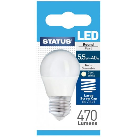 LED Edison Screw Round Bulb - Cool White - 5.5W/470 Lumen