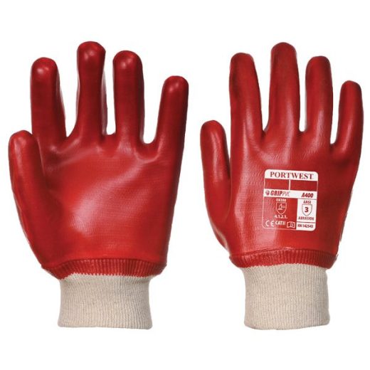PVC Knitwrist Dipped Gloves - Red - Large