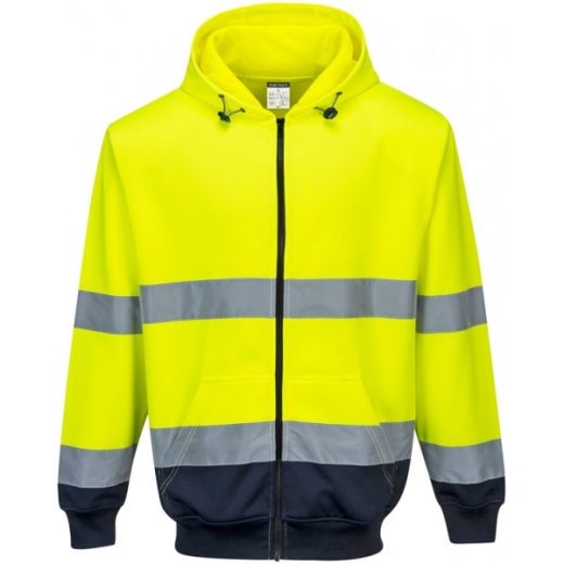 Two-Tone Zip Front Hoodie - Yellow/Navy - Large