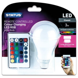 LED Bayonet Cap GLS Colour Changing Bulb & Remote Control - 3W