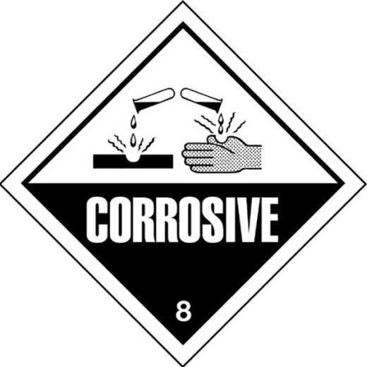 Class 8 Corrosive Warning Diamond - Self Adhesive Vinyl - 100mm x 100mm