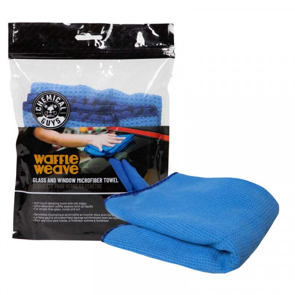 Chemical Guys Waffle Weave Glass And Window Microfiber Towel - Blue