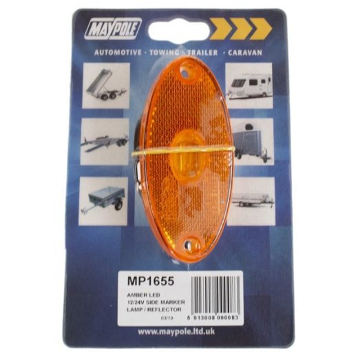 12/24V Slim Line Oval LED Side Amber Marker & Reflector