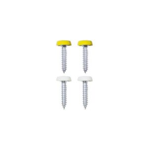 Number Plate Plastic Top Screws - White & Yellow - Pack Of 4