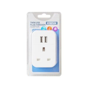 Twin USB Plug Through Socket Adaptor - White - Single Pack