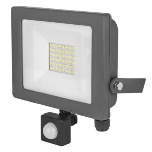 Slim Line LED Flood Light with PIR - Grey - 30W