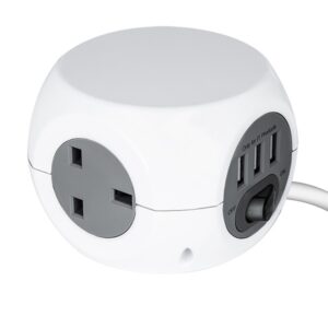 3 Way Cube Socket with 3 USB Ports - White - 1.4m