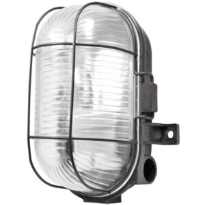 Oval Caged Bulkhead Light - Black - 60W