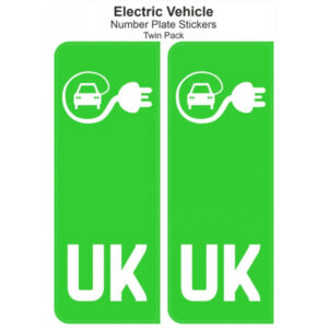 UK E.V NO PLATE PAIR GREEN STICKERS